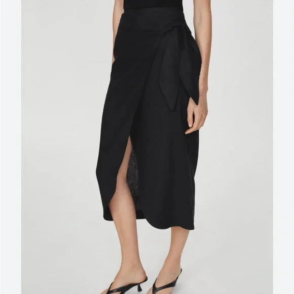 MANGO Linen-Blend Wrap Skirt - Picture 9 of 10